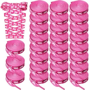 Daifunli 30 Pairs Pink Ribbon Shoe Laces 45'' Breast Cancer Awareness Shoelaces for Fundraising Walks Sports Football Boot(Pink) - Image 1