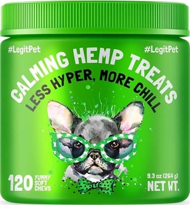 Calming Hemp Treats for Dogs Made in USA Organic Hemp Natural Separation Aid Helps Barking, Chewing, Thunder, Fireworks, Aggressive Behavior Soothing Stress Relief Natural Relaxation 120 Chews - Image 1