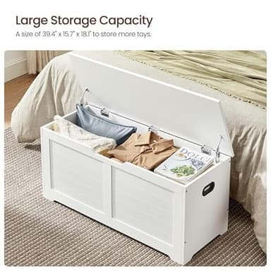 VASAGLE Storage Chest, Storage Bench with 2 Safety Hinges, Farmhouse Style, 15.7 x 39.4 x 18.1 Inches, for Entryway, Bedroom, Living Room, Cloud White ULSB061T10 - Image 5