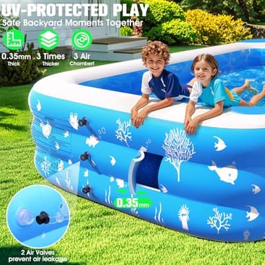Inflatable Pool with Seat and Pool Lights, Durable Thickened Large Size Family Inflatable Pools for Adults Blow Up Pools,100" x 63" x 22"Swimming Inflatable Kids PooI for Backyard,Outdoor (White) - Image 4