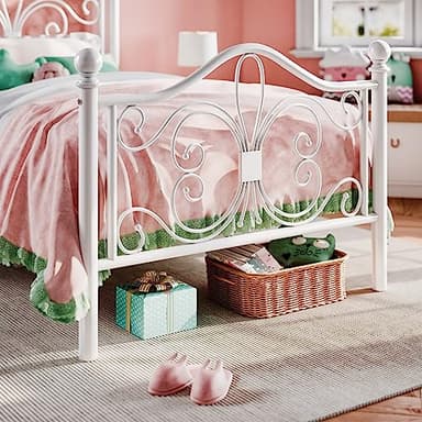 SHA CERLIN Twin Size Bed Frame for Kids,Metal Bed Frame with Butterfly Pattern Design Headboard & Footboard,No Box Spring Needed,Easy Assembly,White - Image 5