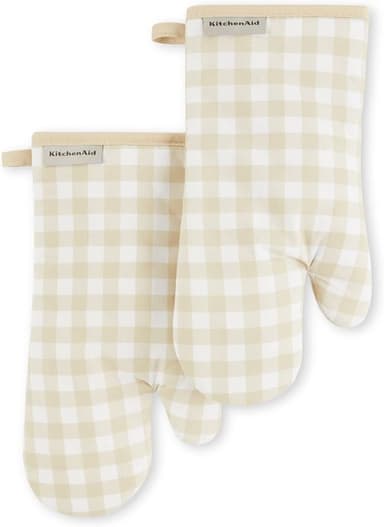 KitchenAid Gingham Oven Mitt 2-Pack Set, Milkshake, 7"x13" - Image 1