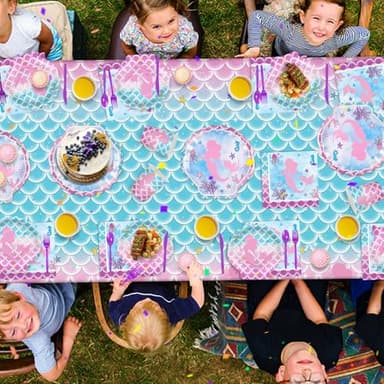 170pcs Mermaid Birthday Party Supplies Mermaid Party Decorations Includes Paper Plates Napkins Tablecloth Banner Cups Banner Forks for Baby Shower Ocean Birthday Party Decorations Serve 24 - Image 7