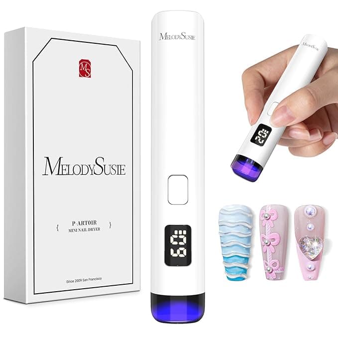 MelodySusie Handheld Cordless UV Nail Lamp with LCD Display & Eye-Protection Cover, P-Art01R Rechargeable Mini UV LED Light Flash Cures All Soft Gels, Especially Rhinestone Glue & Liner Gel White - Image 1