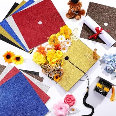 Gersoniel 12 Sheets 10 x 10 Inch Glitter Construction Paper for Graduation Cap Decoration Heavyweight Colorful Cardstock Grad Cap Cover for Graduation Hat Topper Craft DIY - Image 4