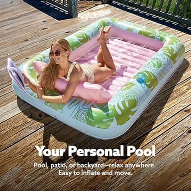 SLOOSH Inflatable Tanning Pool Lounger Float, 85" x 57" Extra Large Pool Floats Adult with Pillow, 4 in 1 Suntan Tub Raft Floatie,Sunbathing Bed Lounge for Water Blow Up Ball Pit, XL-Cyan Pink - Image 3