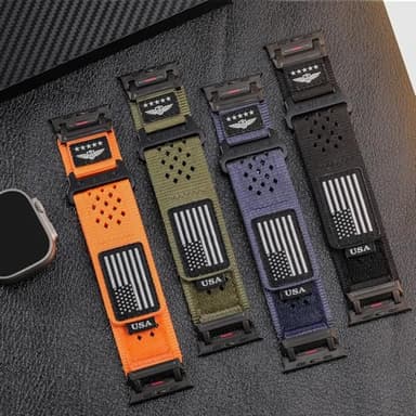 Rugged Nylon Band for Apple Watch Ultra 2 Bands for Men 49mm 46mm 45mm 44mm 42mm,Breathable Stars-Stripes Flag Wristband Workout Athletic Strap for iWatch Bands Ultra Series 10 9 8 7 6 5 4 3 SE/Ultra2 - Image 2