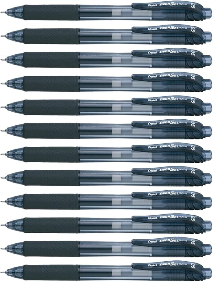 Pentel EnerGel-X Retractable Liquid Gel Pen 0.5mm Needle Tip Black Ink, Box of 12 (BLN105-A - Image 1