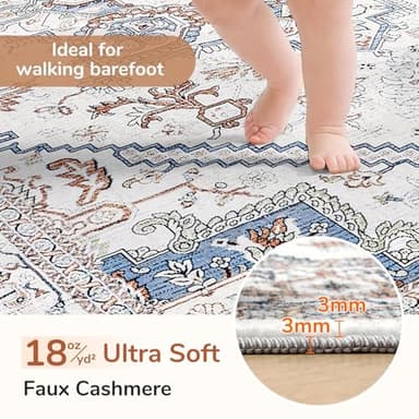 OPPODREAM Soft Neutral Area Rugs 5x7, 5x7 Washable Rug with Non Slip Backing, 5 x 7 Faux Cashmere Low-Pile Carpet, Cream White & Blue & Light Brown - Image 2