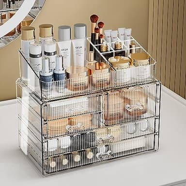 ZHIAI Stackable Storage Drawers, Acrylic Bathroom Counter Organizer Clear Makeup Organizers for Vanity, Kitchen Cabinets, Bathroom, Undersink, Home Organization and Storage (2Top 3 Drawers,) - Image 2