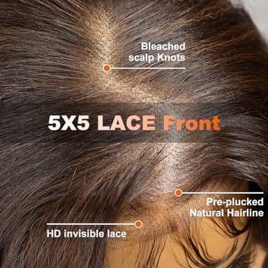 KOME Natural Brown Synthetic Lace Front Wig,5×5 Body Wave Pre Plucked Glueless Wigs for Women Daily Use 22IN - Image 5