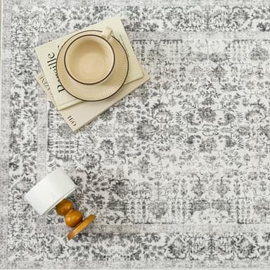 PureCozy Black Area Rug 9x12 Machine Washable Large Vintage Living Room Distressed Non Slip Carpet Traditional Indoor Bedroom Retro Floral Accent Throw Rug for Office Kitchen Dining Room - Image 7