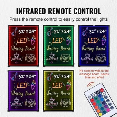 VEVOR 32"x24" LED Message Writing Board, Menu Sign Boards, Illuminated Erasable Lighted Chalkboard, Neon Effect Drawing Panel with 8 Fluorescent Chalk Markers and Remote Control - Image 4