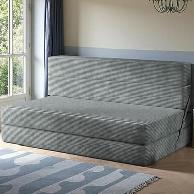 YITAHOME Convertible Folding Sofa Bed, Corduroy Fabric Fold Out Chair Bed, High-Density Memory Foam Floor Futon Couch for Living Room Bedroom Guest Use Apartment, Grey, Queen Size - Image 1