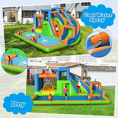 BOUNTECH Inflatable Water Slide Bounce House, Kids Water Park Jump Castle w/Large Splash Pool, 2 Climbing Walls, Water Slides Inflatables for Kids, Water Bounce House for Outdoor Backyard Party Gifts - Image 2