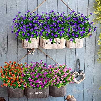 TEMCHY 24 Bundles Outdoor Artificial Fake Flowers No Fade UV Resistant Faux Plastic Plants for Hanging Planter Patio Yard Wedding Indoor Home Kitchen Farmhouse Décor (Purple) - Image 7