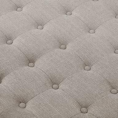 24KF Large Round Upholstered Tufted Linen Ottoman Coffee Table, Large Footrest Ottoman with Wood Shelf Storage-Iinen - Image 5