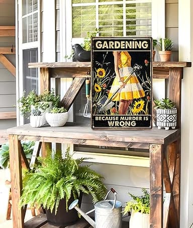 Funny "Gardening Because Murder Is Wrong" Metal Sign: Women's Garden Gift for Yard, Backyard, Patio & Porch Decor, 12" x 8", (263) - Image 4