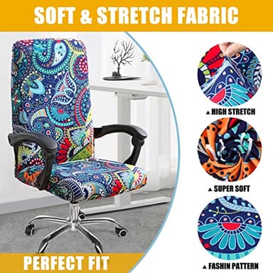 Smiry Stretch Printed Computer Office Chair Covers, Soft Fit Universal Desk Rotating Chair Slipcovers, Removable Washable Anti-Dust Spandex Chair Protector Cover with Zipper, Blue Green - Image 4