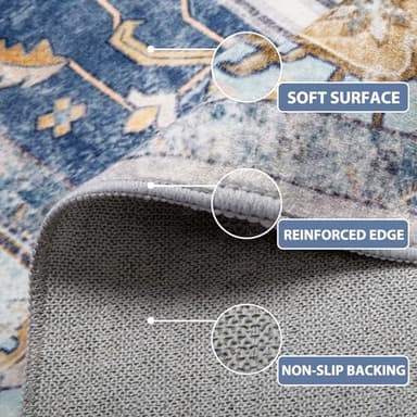 RELEANY 6x9 Area Rug Vintage Machine Washable Low Pile Carpet No Shedding Area Rugs for Living Room Bedroom Dining Room Kitchen Entryway Hallway Office Indoor-Sky Blue/Orange - Image 2