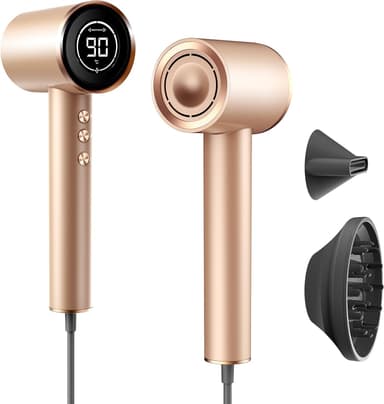 Hair Dryer, 110000RPM Professional Low Noise Negative Ionic Blow Dryer, Fast Drying, Negative Ions Care, Heat-Control, with Magnetic Diffuser and Nozzle, 4 Temps & 3 Speeds, HD Display - Image 2