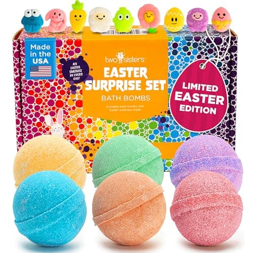 Easter Bath Bombs for Kids with Surprise Toys Inside (6 Pack) - Easter Basket Stuffers for Boys and Girls - Large Spring Bubble Bomb, Made in USA, Incredible Fragrances & Colors by Two Sisters - Image 1