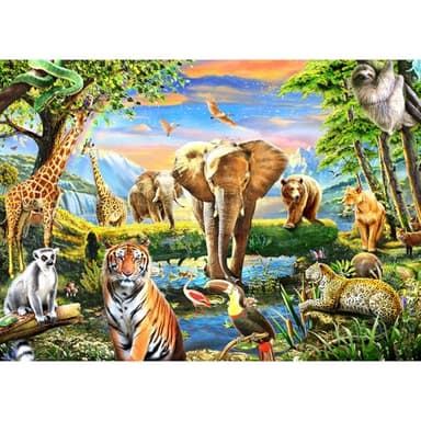 1000 Pieces Puzzles for Adults, Animal World Jigsaw Puzzle Challenging Night Game, Interlock Perfectly No Dust, for House Decoration, Birthday Party Holiday Toy for Kids Boys and Girls - Image 1