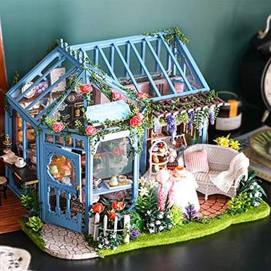 CUTEBEE Dollhouse Miniature House with Furniture, DIY Dollhouse Kit with Dust Proof, Music Movement, 1:24 Scale Creative Room for Gift for Family and Friends (Rose Garden Tea House) - Image 2
