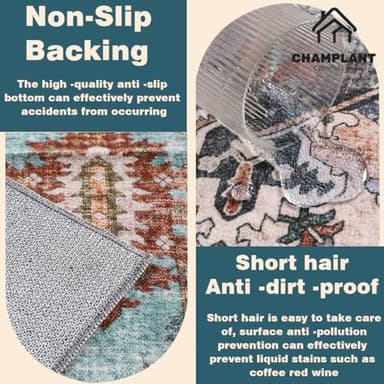 CHAMPLANT Beige Blue Washable Area Rug 8'x10' Boho Chic Medallion Distressed Design Non-Shedding Easy Care Ideal for High Traffic Areas in Living Room Bedroom Office Coffee Table Large Carpet - Image 5