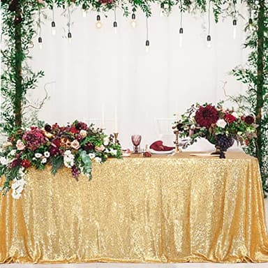 PartyDelight Gold Sequin Tablecloth 60"X120" Rectangle Sparkly Table Cloth for Wedding Party Christmas Decorations - Image 4