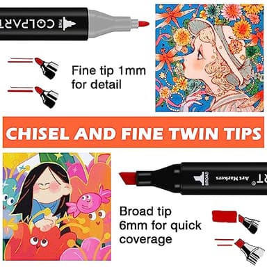 colpart 120 Colors Alcohol Markers Set Dual Tip Art Markers for Kids Marker Pens with Pen Holder and Case for Adult Painting Supplies Perfect for Painting, Coloring Book, Sketching and Drawing - Image 3