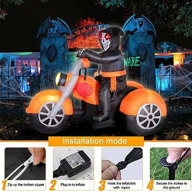 6 FT Halloween Inflatable Skeleton Ghost Riding on Motorcycle Bike, Blow Up Outdoor Decoration Clearance with Built-in LED Lights for Yard Garden Lawn Home Party Decorations - Image 6