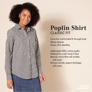 Amazon Essentials Women's Regular-Fit Long-Sleeve Button-Down Poplin Shirt, Black White Gingham, Large - Image 2