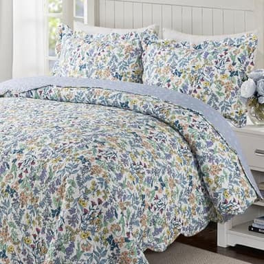 Travan 3-Piece Quilt Set Quilted Bedspread Lightweight Coverlet Set Garden Style Floral Printed Oversized Quilted Bedding Set for All Season, Secret Garden, Queen Size - Image 3