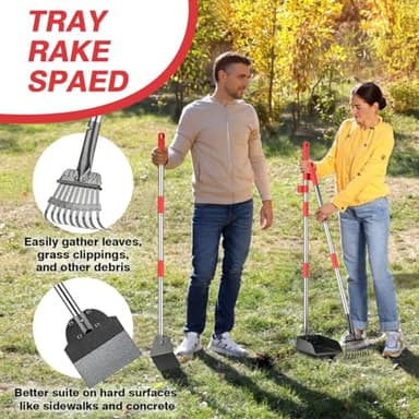 FUSBUNTY Pooper Scooper, Long Handle Dog Pooper Scooper, Heavy Duty Stainless Steel Rake with Tray & Spade Set for Pet Waste Removal, for Grass, Dirt or Gravel - Image 3