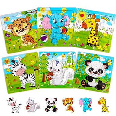 Aitey Set of 6 Toddler Puzzles Ages 2-4, Wooden Jigsaw Puzzles for Kids Ages 3-5, Puzzles for Toddlers 2 3 4 Year Old, Kids Puzzle Toys with Animal Patterns Educational Toys for Boys and Girls - Image 1