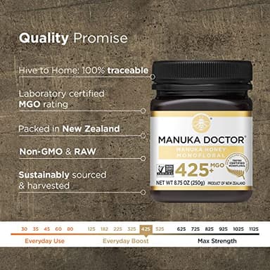 MANUKA DOCTOR - MGO 425+ Manuka Honey Monofloral, 100% Pure New Zealand Honey. Certified. Guaranteed. RAW. Non-GMO (8.75 oz) - Image 3