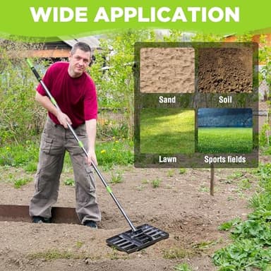 WORKPRO Lawn Leveling Rake, Heavy Duty Leveling Rake with 17” x 10” Ground Plate, Yard Leveling Rakes with 6FT Adjustable Handle, Metal Lawn Leveler for Garden, Backyard, Golf Course, Farm, Pasture - Image 6