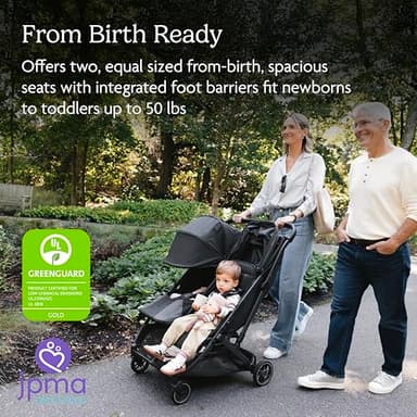 UPPAbaby Minu Duo Side-by-Side Double Stroller - Lightweight + Compact Design for Travel - Easy Fold- From Birth to Toddler - Independent Recline -Greyson(Charcoal Mélange/Carbon Frame/Saddle Leather) - Image 3