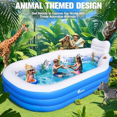 Large Inflatable Swimming Pool for Kids and Adults,Thickened Adult Pool for Backyard with Seat and Backrest, Kids Outdoor Blow up Pools,118"X75"X22"Inflatable Pools for Summer (Sky Blue) - Image 3