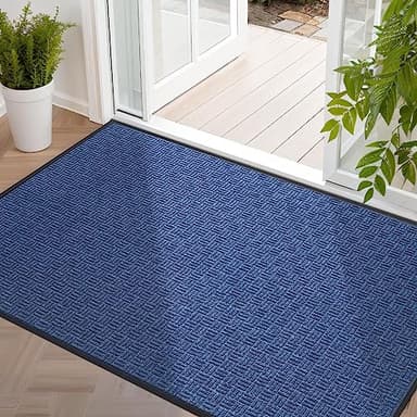 Mibao Front Door Mat, Heavy Duty Durable Welcome Mat for Outdoor Indoor, Dirt Trapper Waterproof Super Absorbent Door Mat for Entryway Outside Patio Porch, 73" x 46", Blue - Image 1