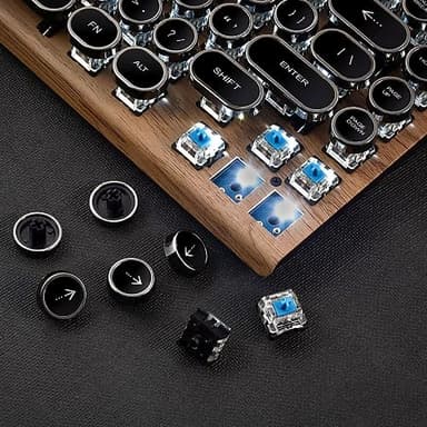 Adventurers Typewriter-Style Retro Mechanical Keyboard LED Backlight 83 Keys Bluetooth 5.0 Blue Axis Wood Color Panel Compatible with iOS/Android/Windows/Vista/Linux/Mac Office/Gaming, 12.8x6.6x1.6in - Image 6