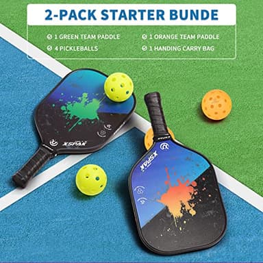 XS XSPAK Pickleball Paddles, Carbon Fiber Surface, Polymer Honeycomb Core, Soft Cushion Grips, Pickleball Set of 2 with 4 Balls and 1 Pickleball Bag - Image 7