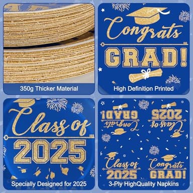 Graduation Plates and Napkins 2025 Graduation Party Supplies, Class of 2025 Congrats Grad Disposable Paper Plates Cocktail Napkins Set for Blue and Gold 2025 Graduations Party Decorations, Serve 25 - Image 4