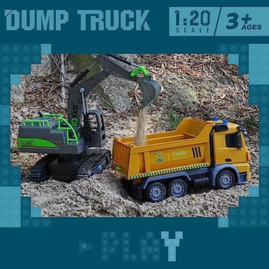 IQKidz Remote Control Dump Truck Toys - RC Construction Vehicles with Blue Warning Lights, Trucks Toy for Boys Girls 3 4 5-7 8 9 10 Year Old and Up, Best Birthday Gift Ideas for Kids Age 5-10 - Image 3