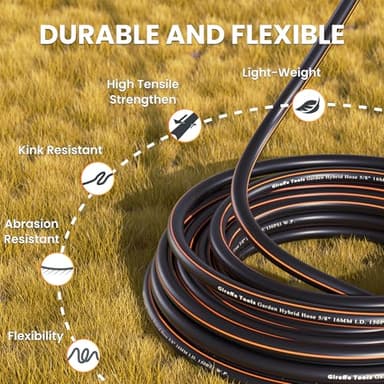 Giraffe Tools Garden Hose 100ft x 5/8", Water Hose Heavy Duty, Flexible, Lightweight Hybrid Hose with Swivel Handle, Male to Female Fittings, Burst 600 PSI - Image 2