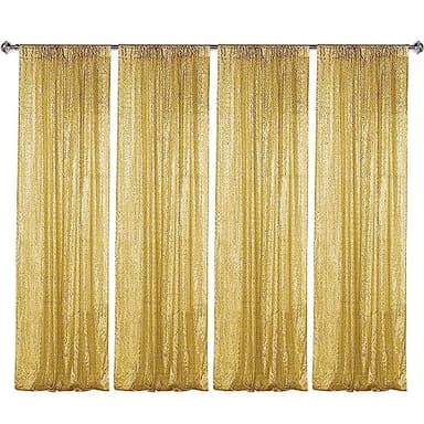 Sugargirl Gold Sequin Backdrop Curtain 4 Panels 2FTx8FT Glitter Gold Background Drapes Sparkle Photography Backdrop for Party Wedding Birthday Wall Decoration - Image 1