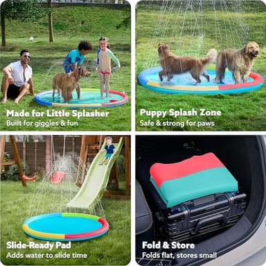 SLOOSH 72" Non-Slip Splash Pad Sprinkler - Outdoor Water Play Toys Backyard Fountain Mat for Toddlers Kids Dogs, Thickened Sprinkler Outside Pool Party Durable for Girls Boys Pets (72in, Multicolor) - Image 5