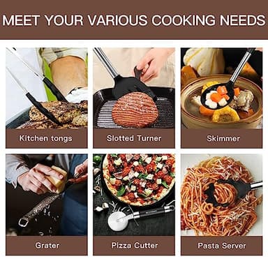 Kitchen Utensils Set-Silicone Cooking Utensils-32 pcs Non-Stick Silicone Cooking Kitchen Utensils Spatula Set with Holder-Best Kitchen Cookware with Stainless Steel Handle (Black) - Image 8