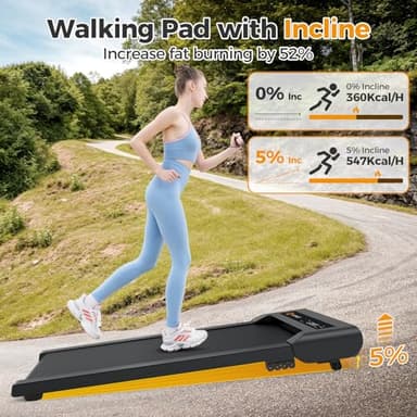 HiFast Walking Pad, Under Desk Treadmill with Incline, 300 Lbs Capacity Portable Treadmills for Home Office, 2 in 1 Mini Desk Treadmill with Remote Control, LED Display Black (Black) - Image 2